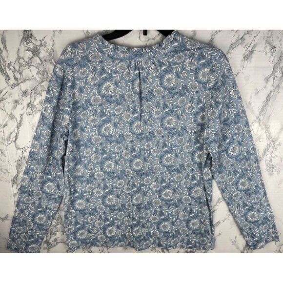 Style & Co. S Blue White Floral Print Long Sleeve Blouse Bloom Hydrangea - Picture 2 of 9
